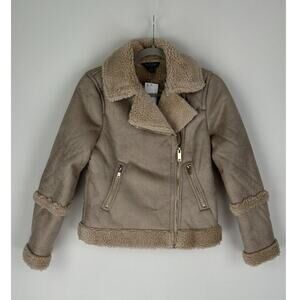 Miss Selfridge Womens Stone Mid Length Aviator Jacket Side Zip Size 2 NWT